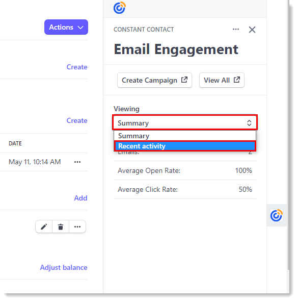 Stripe Dashboard Contact Email Engagement Viewing Dropdown