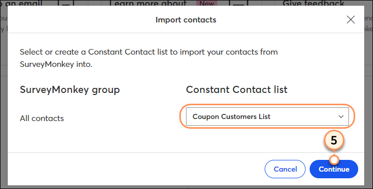 SurveyMonkey Contacts Import List Selection