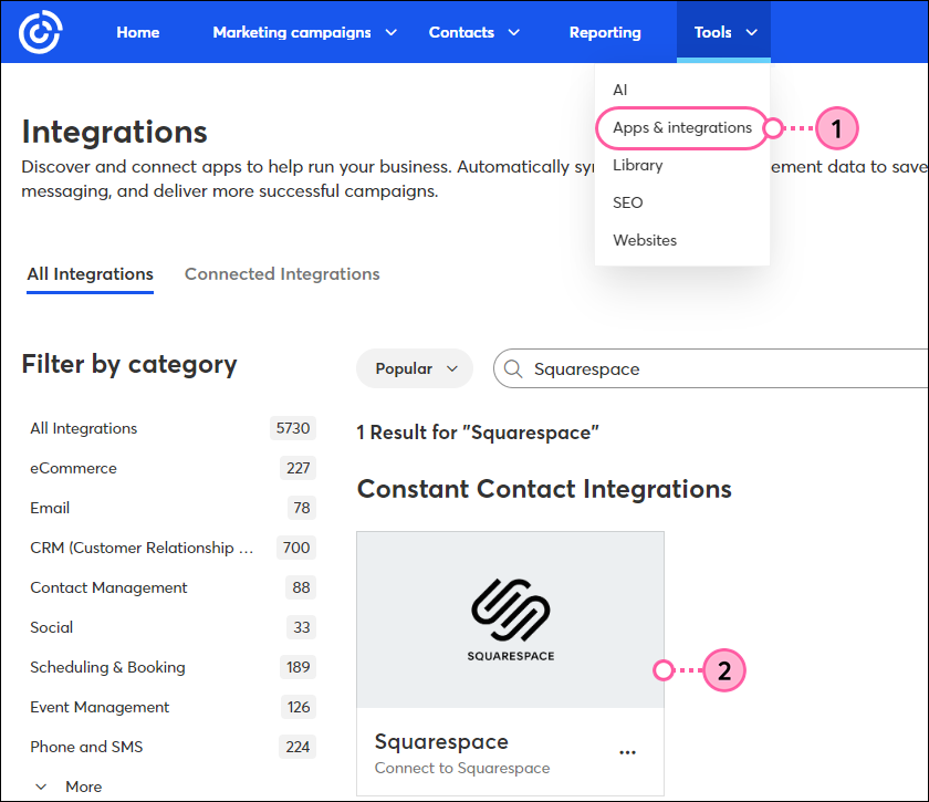Connect your Squarespace account to Constant Contact