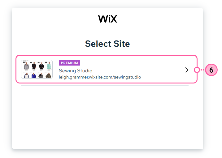 Seleccione el sitio de Wix para conectarlos con Constant Contact