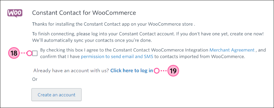Constant Contact for WooCommerce Agreement and Sign In