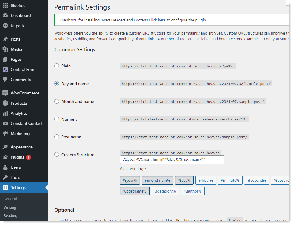 Permalink Settings in Wordpress