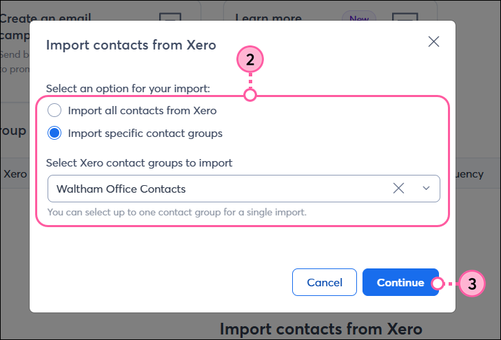 Import all Xero contacts or a select group