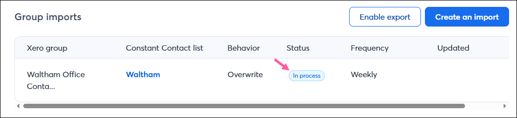 Xero Import In Process status