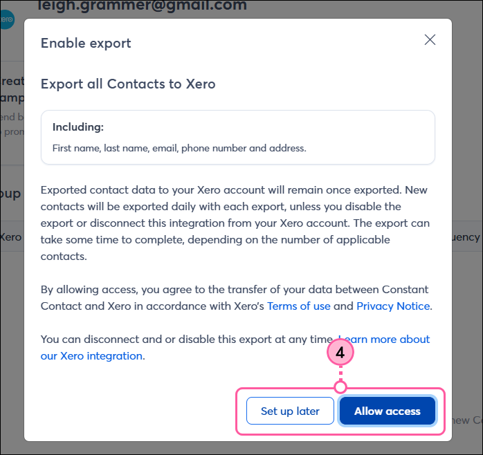 Enable export for Xero