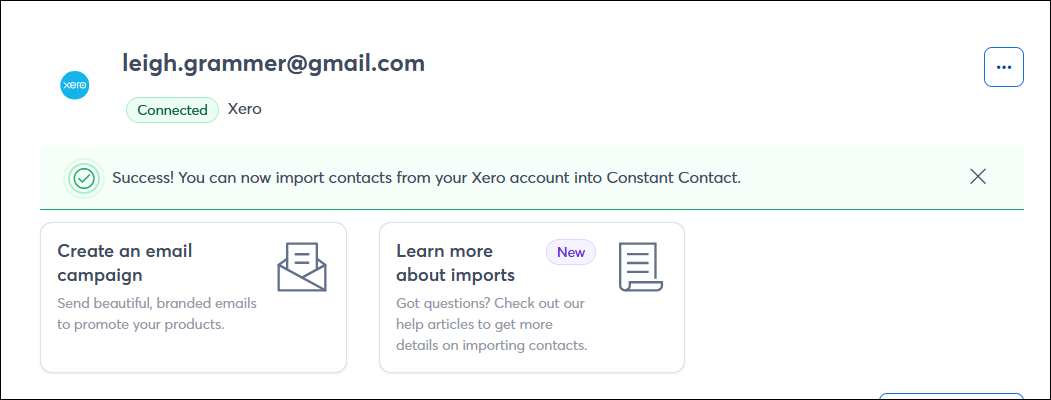 Xero Integration Dashboard Success banner