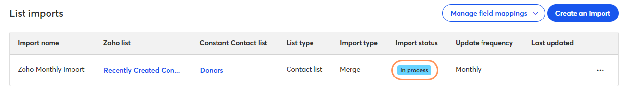 Zoho Import In Process Status