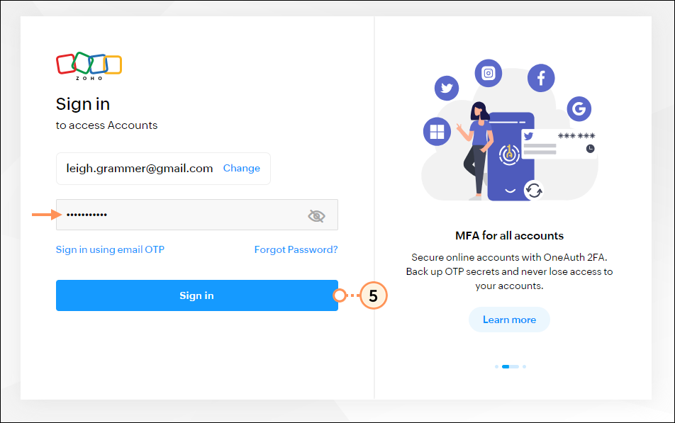 Zoho account password