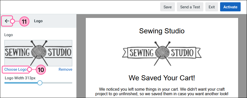 Choose Logo Link and Back Arrow