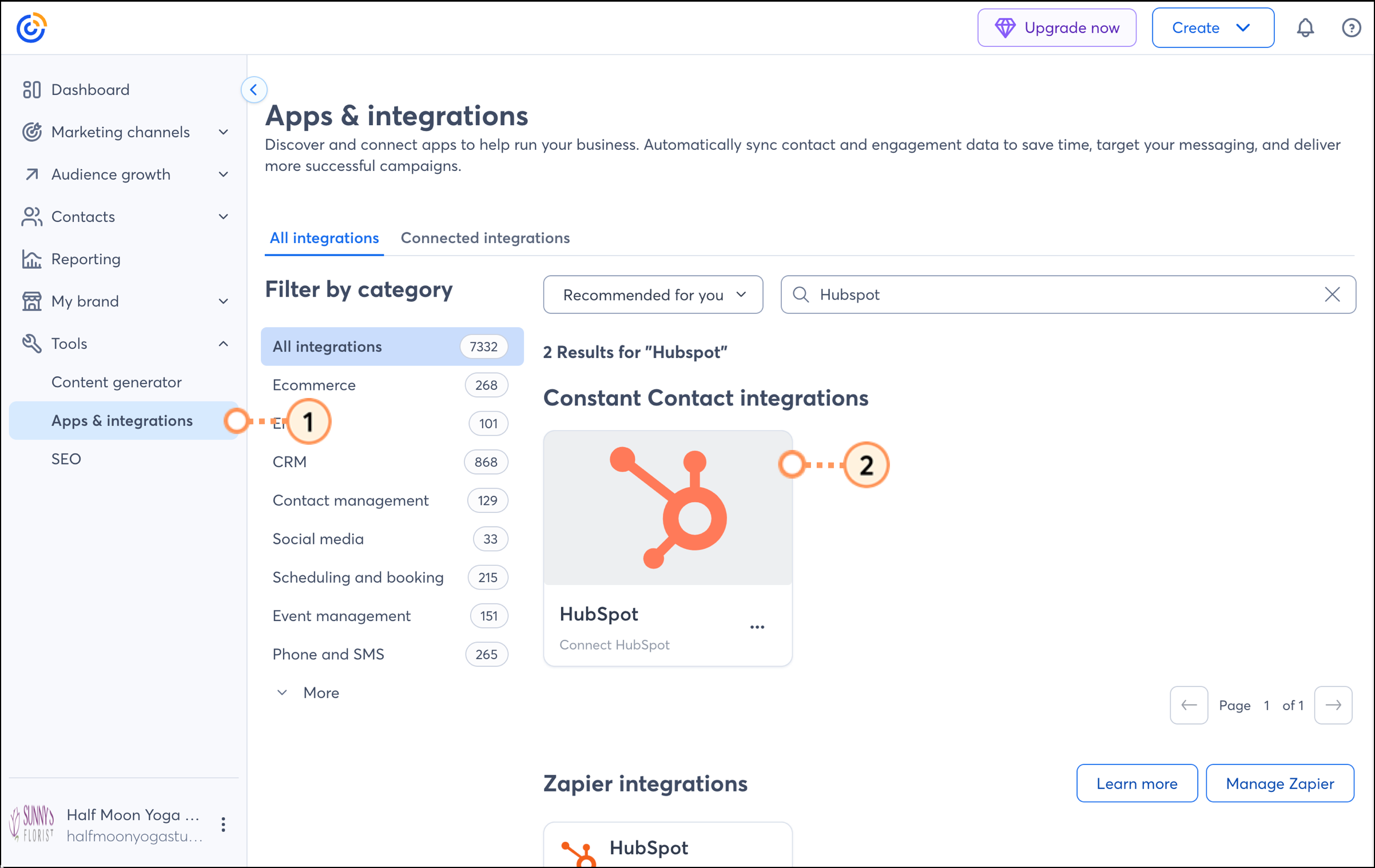 Ficha de integración de HubSpot