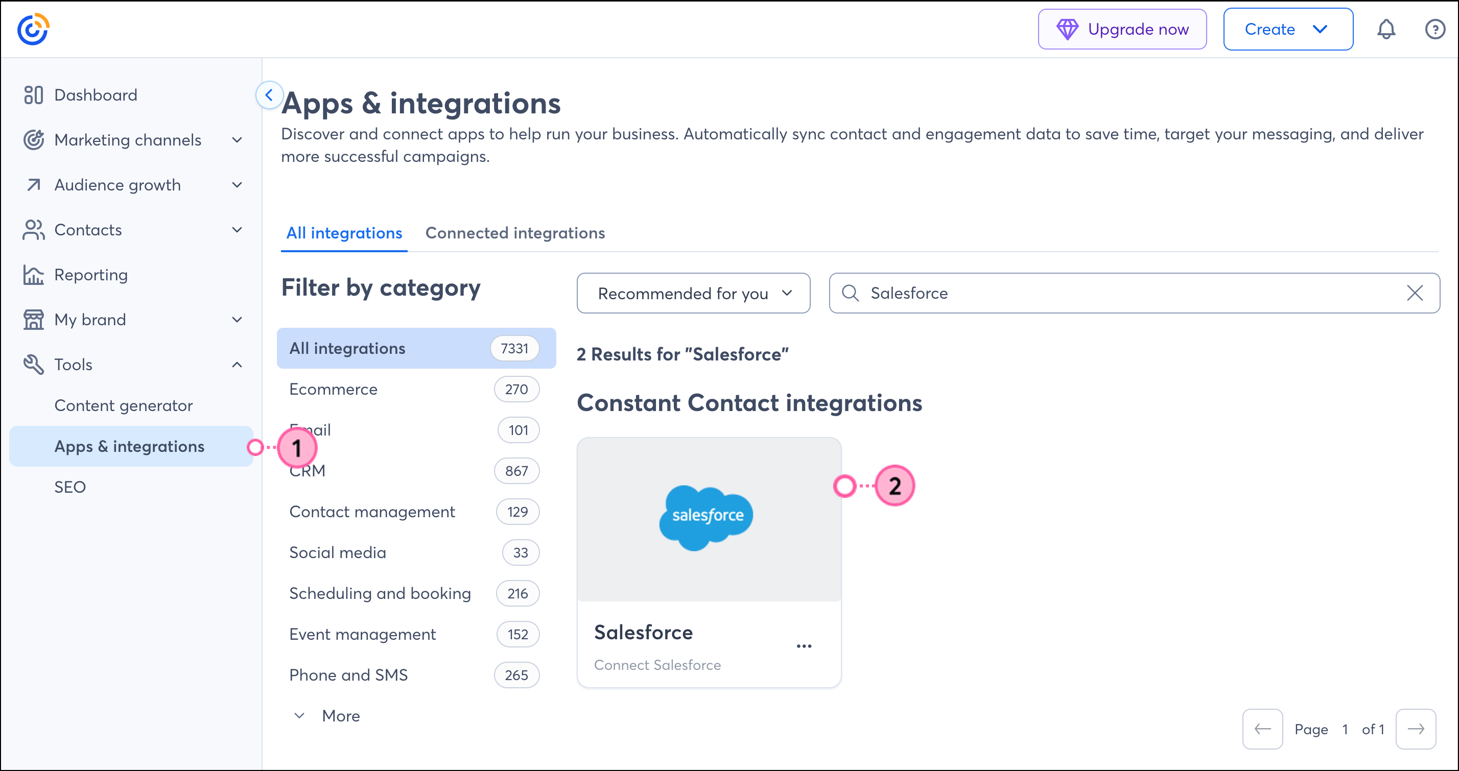 Schaltfläche Integrations (Integrationen) Salesforce Block.