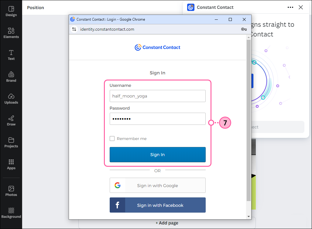 Página de inicio de sesión de Constant Contact