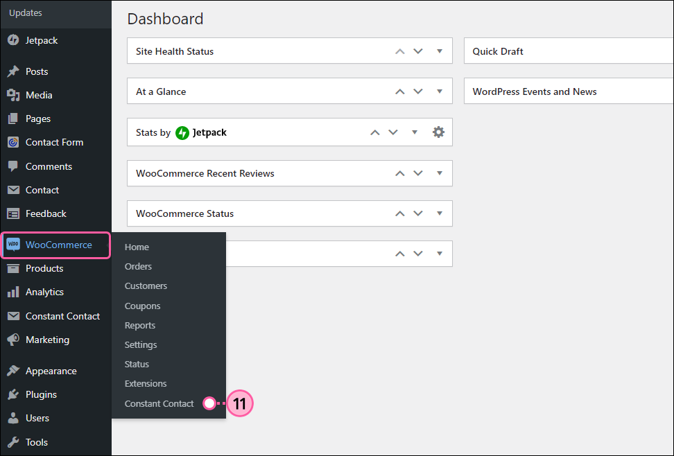 WooCommerce Dashboard Menu and Constant Contact option