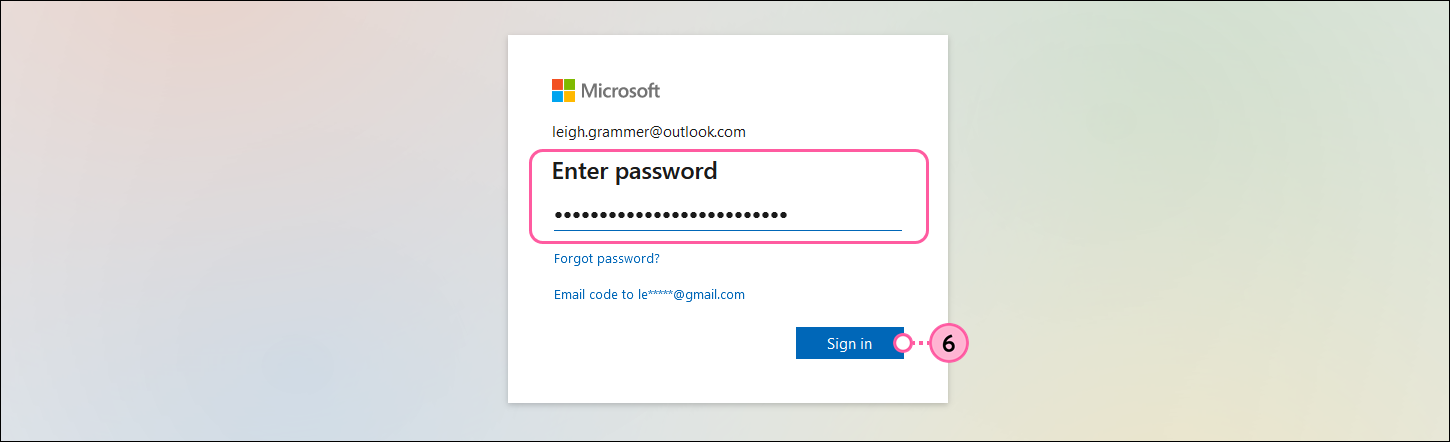 Microsoft Enter password page with Password field and Sign in button