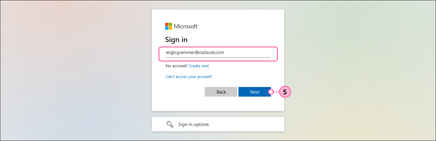 Microsoft Sign in page with username field and Next button