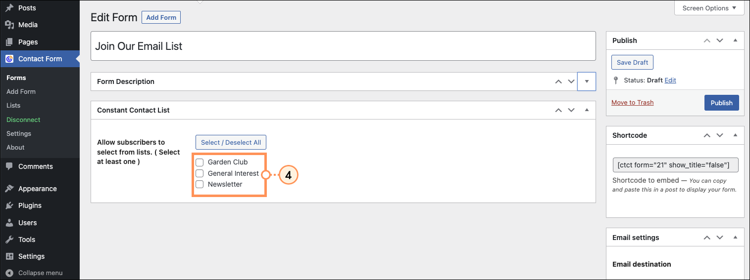 Add subscribers Drop-down Menu