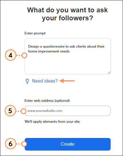 Enter prompt for lead magnet, optionally enter web address, and create