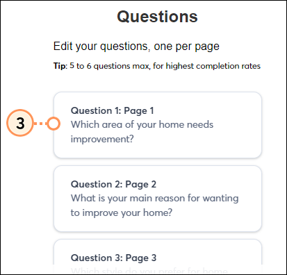Select the lead magnet question to edit or delete