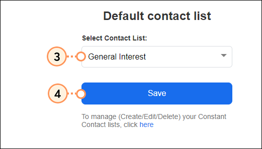 Choose default list and save