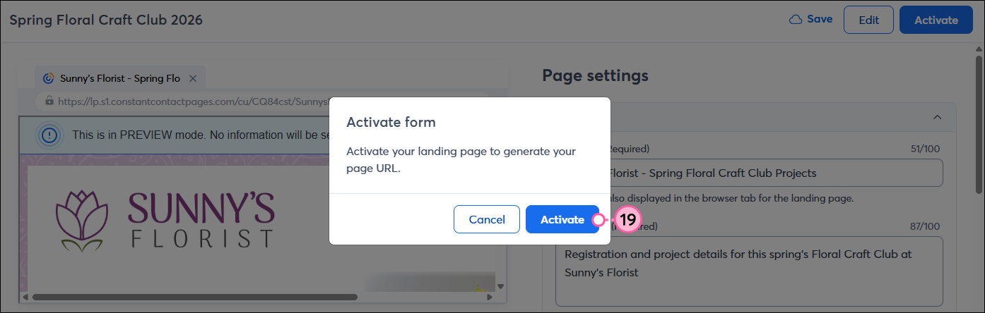 Activate confirmation with Activate button