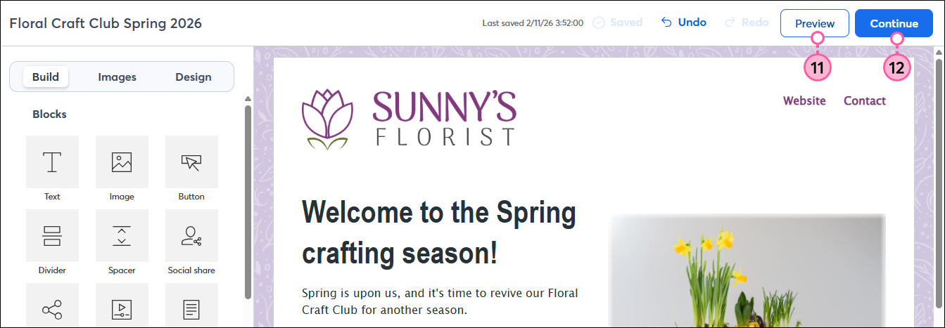Landing page editor with Preview and Activate buttons