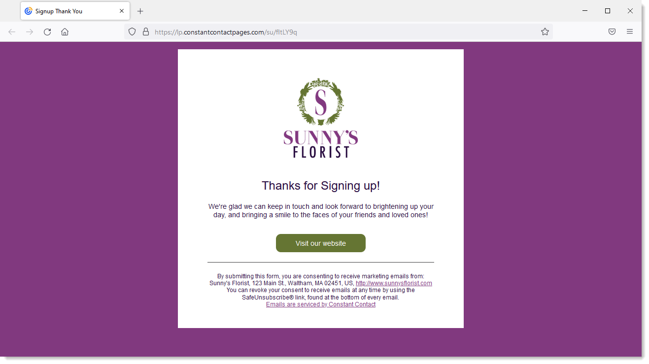 Example Lead Generation Landing Page Thank You page