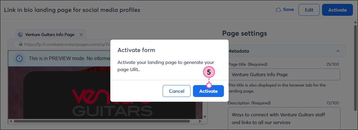 Activate Form pop-up and Activate button