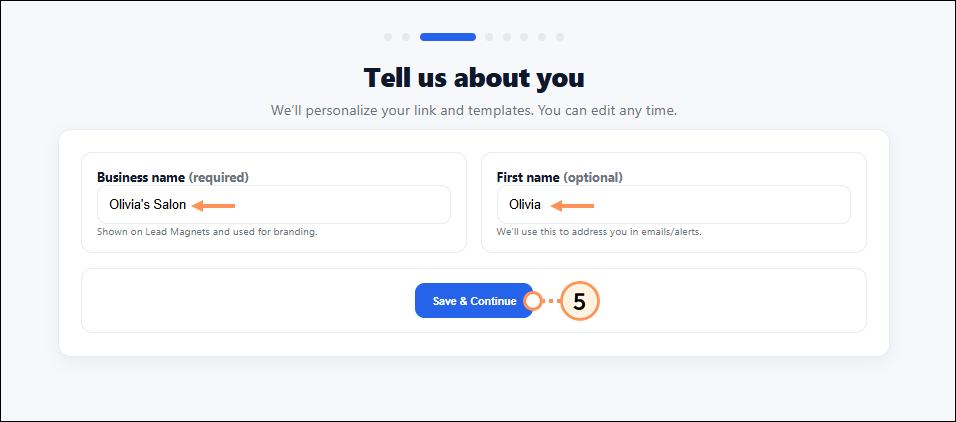 Business Name and first name