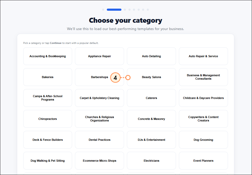 Select category from list