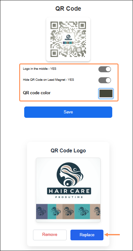 Edit lead magnet QR code style
