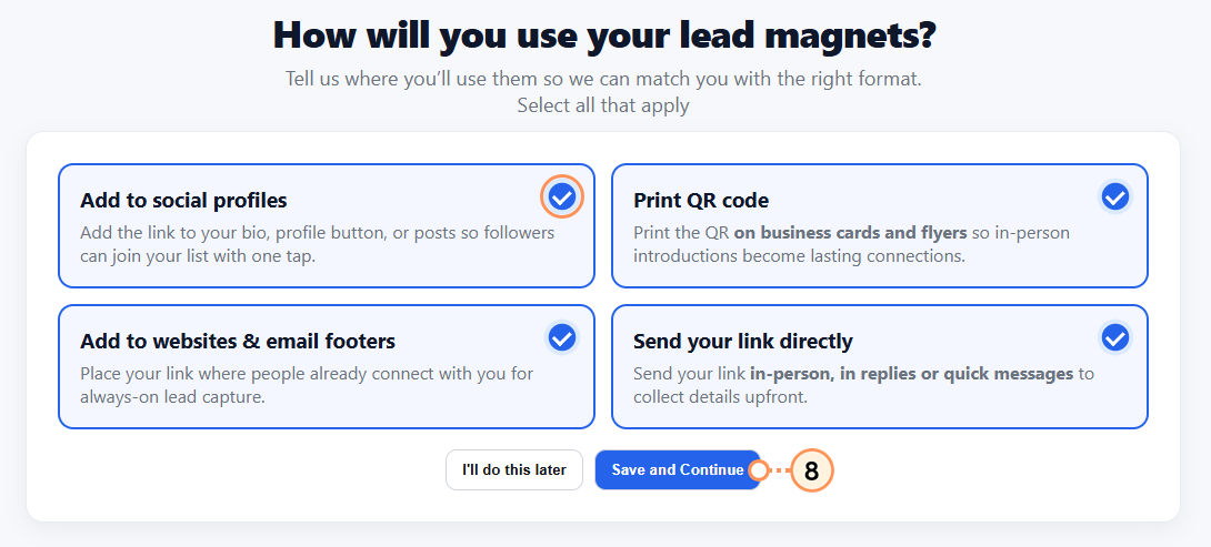 Make selections and continue