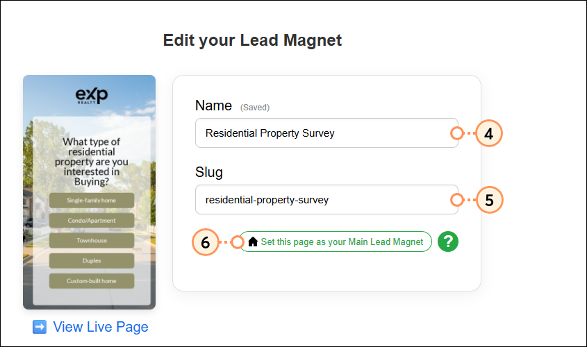 Edit the name and slug of lead magnet