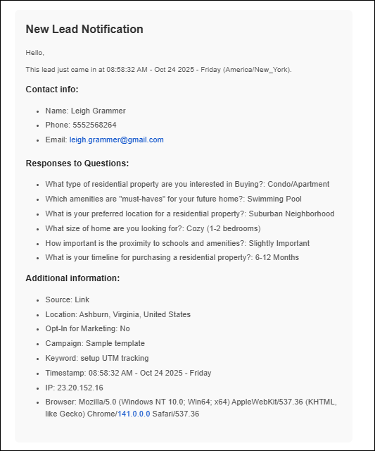 New Lead Email Alert