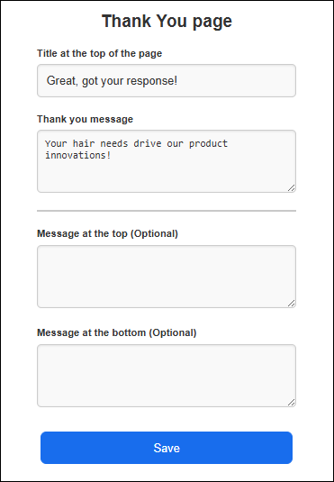 Thank you page settings and optional redirect