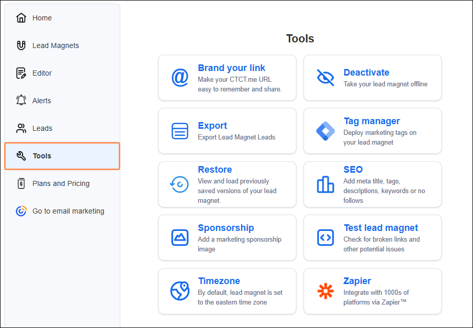 Available tools for lead magnet