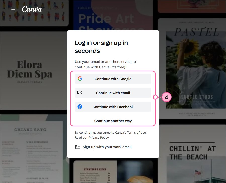 Canva Log in options