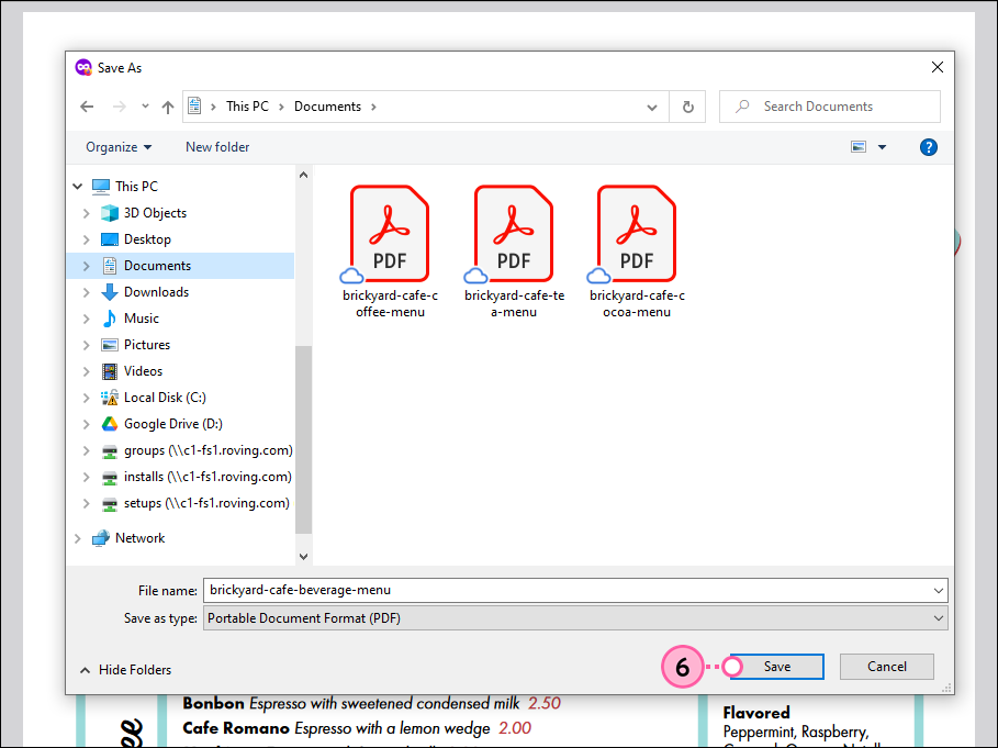 File explorer and Save button