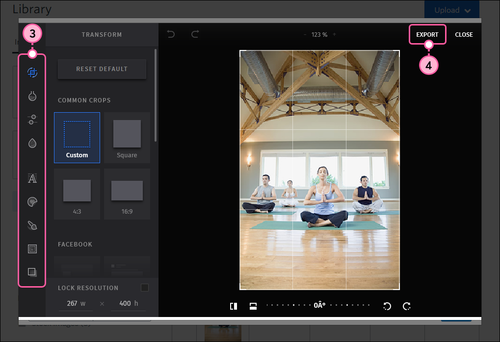 Image Editing Tool Options and Export Button