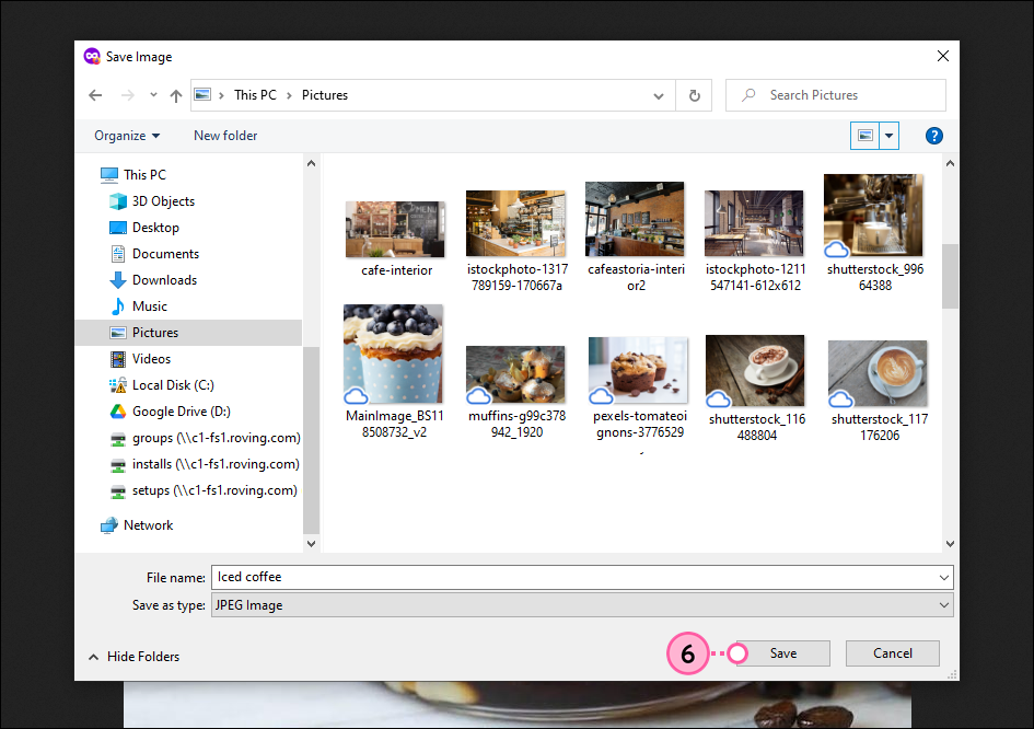 File explorer and Save button