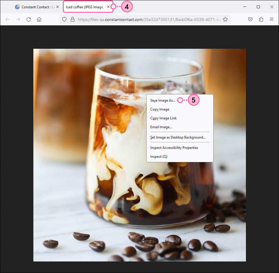 Image in new tab with Save Image As option selected in drop-down