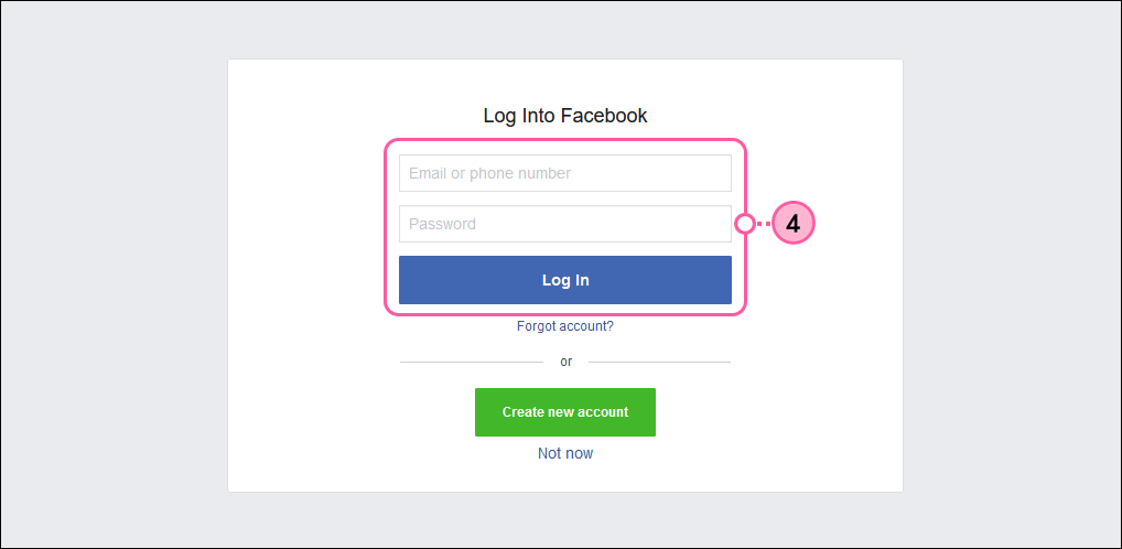 Felder für Facebook-Benutzername und -Passwort