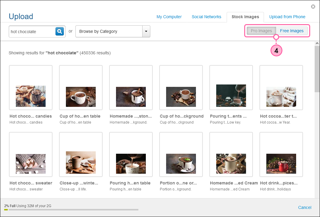 Pro Images and Free Images Buttons