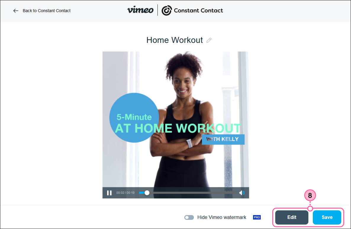 Video preview with Edit and Save buttons