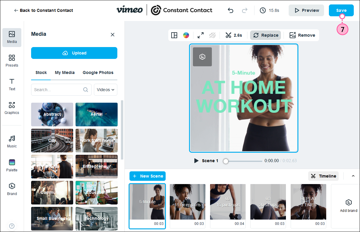Video editor with Save and Preview button