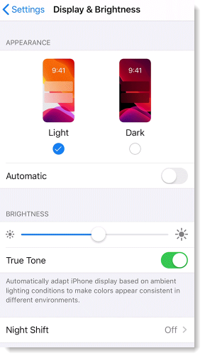 Example of light mode on an iOS mobile device