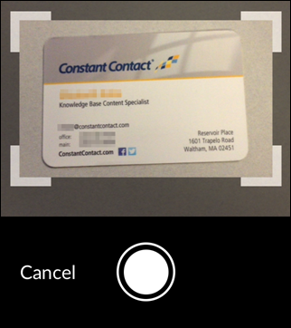 Business Card in View and Shutter Button