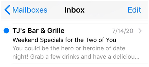 iOS Mail Native App Subject Preheader Example