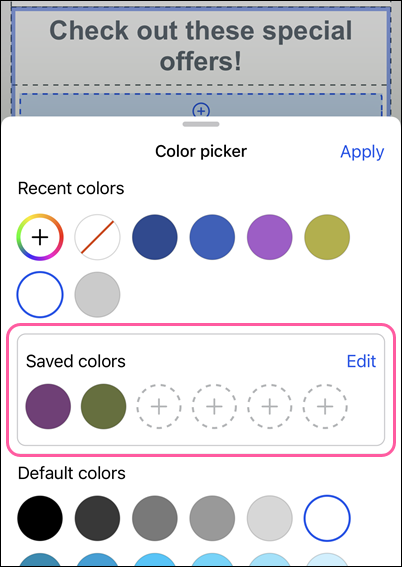 Mobile app color picker with Saved Colors