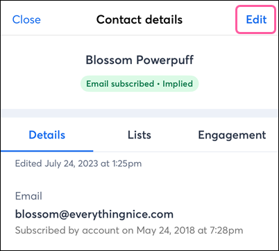 Contact Details and Edit option