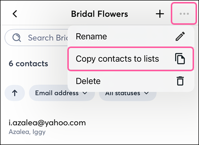 Email List with Copy Contacts to Lists option